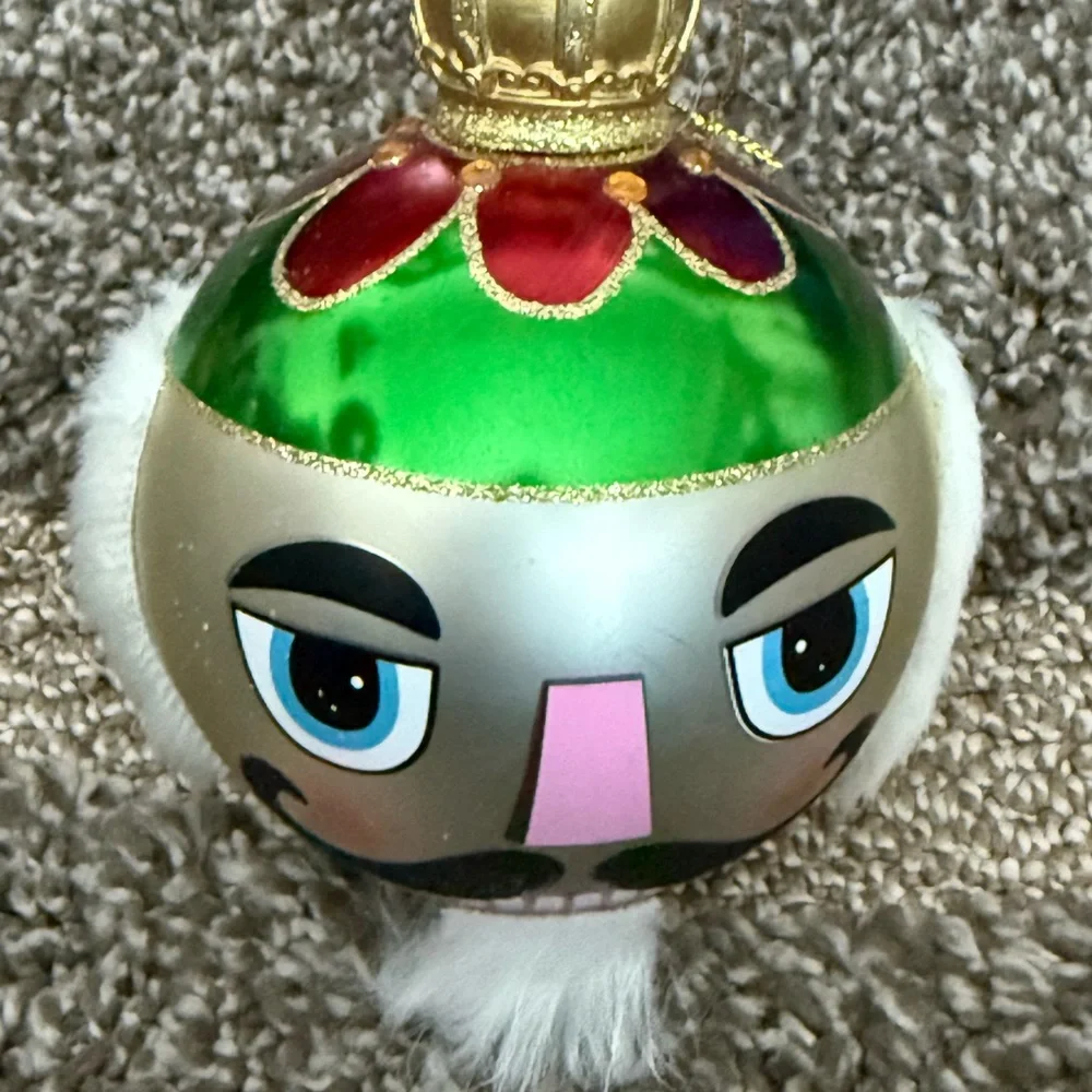 Vintage Pier 1 Round Glass Ball Nutcracker Ornaments Set of 4.